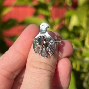 Sterling Silver Smoky Topaz Ring, size 8, Bohemian, Eagle, totem .925
